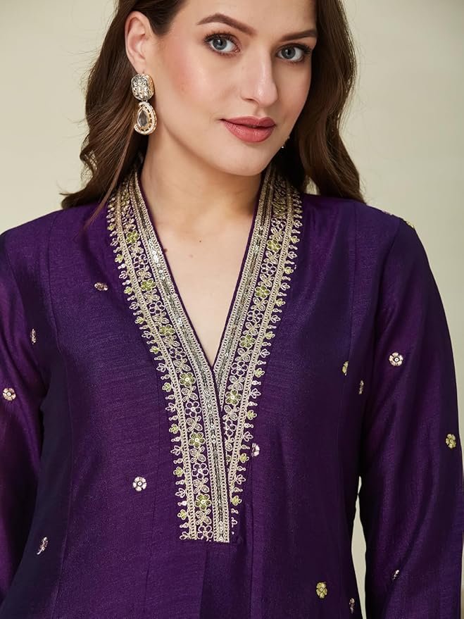 Ruby Women’s Silk Embroidery Anarkali Kurta Pant with Dupatta. - Image 17