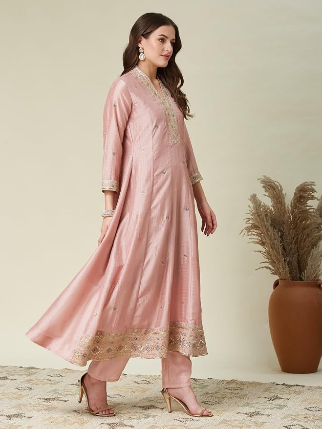 Ruby Women’s Silk Embroidery Anarkali Kurta Pant with Dupatta. - Image 7
