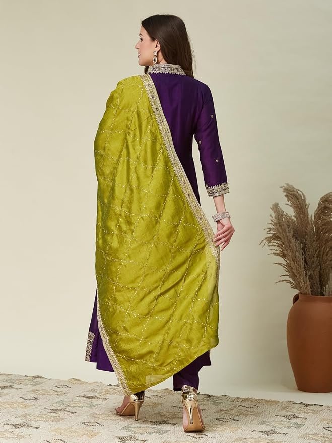 Ruby Women’s Silk Embroidery Anarkali Kurta Pant with Dupatta. - Image 15
