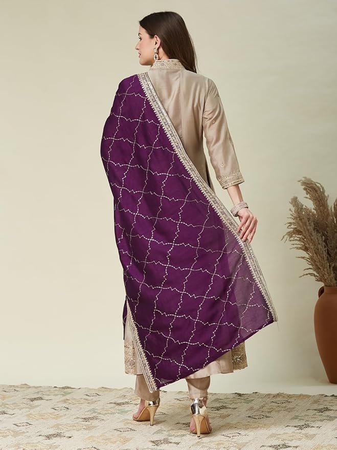 Ruby Women’s Silk Embroidery Anarkali Kurta Pant with Dupatta. - Image 4